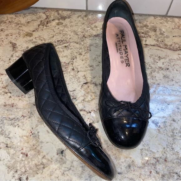 Paul Mayer $235 TITOU Cap Toe Block Heel Quilted Black Comfort Spectator 8.5 - Picture 2 of 13